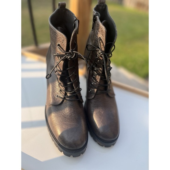 Napoleoni Dark Leather Lace Up Booties Boots EU41 Italy - Picture 4 of 12